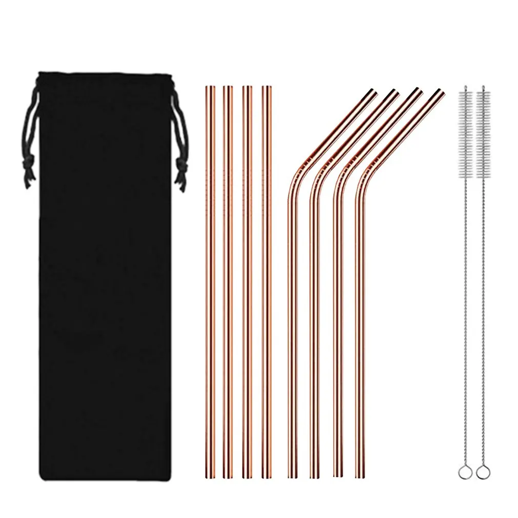 10Pcs set 304 Stainless Steel Straw Reusable Straws Drinking Straws Metal Straw Bar Party Accessory - Цвет: Rose gold