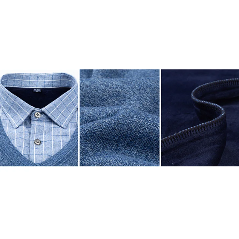 Зимние поддельные две части мужские рубашки толстые теплые мужские рубашки плюс бархат утолщаются мужские рубашки мужская деловая одежда мягкая L-4XL YN10563