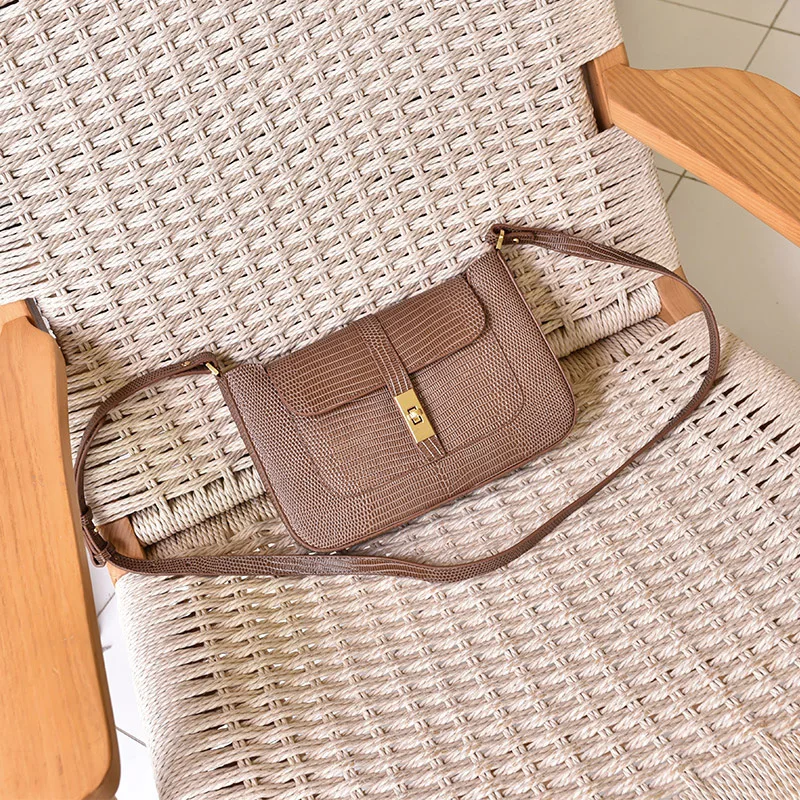 

Vintage Cowhide Lizard Baguette Bag Women's 2019 New Style Fashion Genuine Leather Armpit Shoulder Bag Oblique Bag bai da xiao
