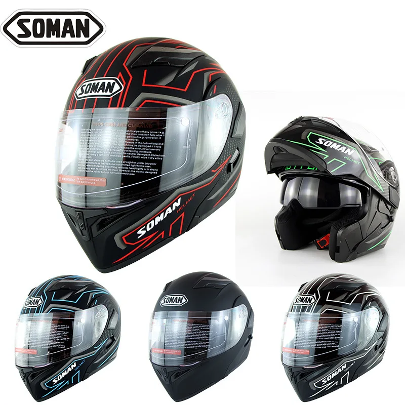 Мотоциклетный шлем для мужчин и женщин с двойными линзами, модульный шлем, всесезонный шлем для езды на мотокроссе, защитный шлем Soman955