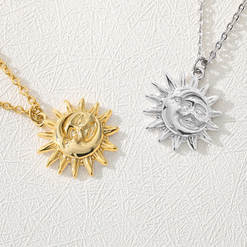 Collana Girocollo Luna E Stella In Oro – Stile Boho Vintage Con Zirconi – Catena Regolabile 45+5 Cm