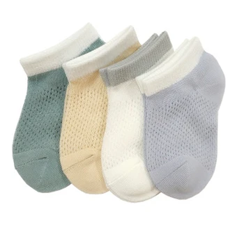 

Quality 4Pairs Solid Color Mesh Newborn Socks Basic Design Thin Knit Soft Breathable Infant Boys Socks For 0-5Y Baby Floor Wear