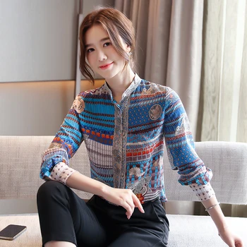 

COIGARSAM Full Sleeve Shirt Womens tops New Stand Neck Women shirts 8178