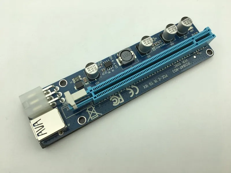 Riser 008C PCI-Express 1X до 16X PCI-E расширитель Card 60 см USB 3 0 кабель SATA 15Pin 6Pin мощность для BTC