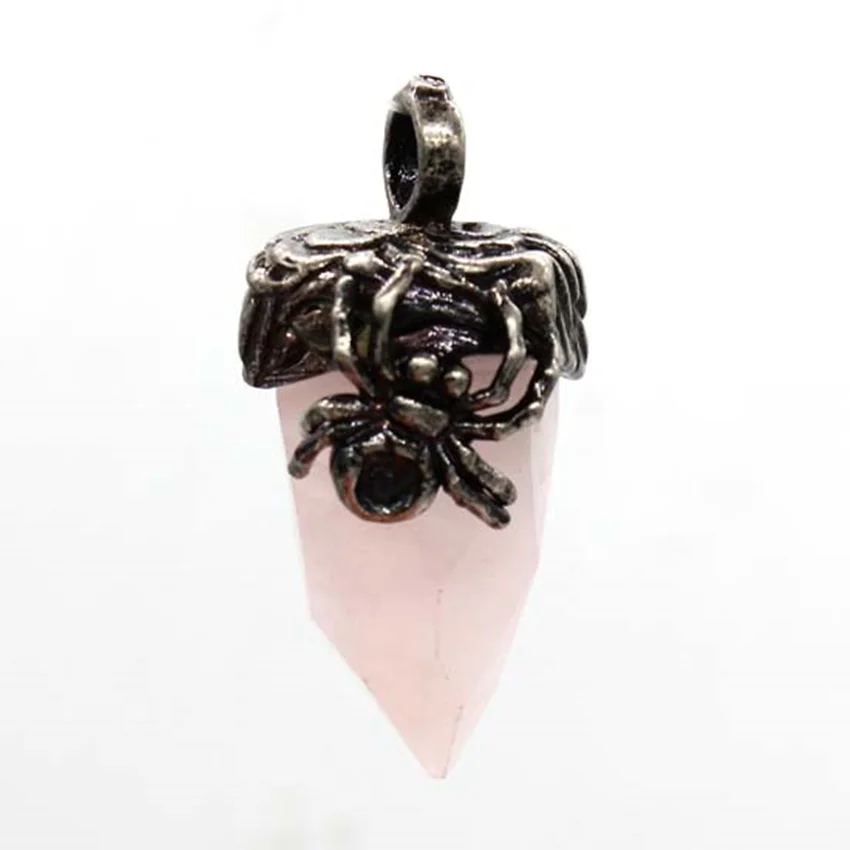 Trendy-beads Silver Plated Spider Natural Rose Pink Quartz Pendant for Halloween Jewelry | Украшения и аксессуары