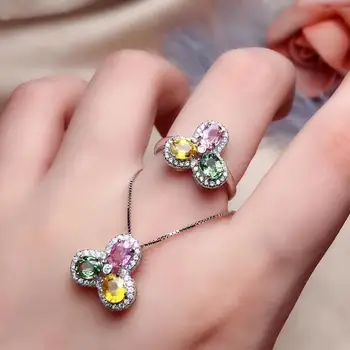 شراء100% الطبيعية والحقيقية ريال الطبيعية الياقوت طقم مجوهرات الياقوت الطبيعي الحقيقي 925 فضة 1 قطعة قلادة ، 1 قطعة خاتم