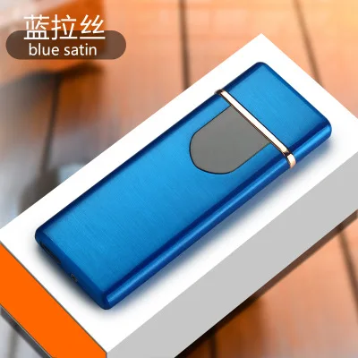 Мини usb зарядка Электронная зажигалка ветрозащитный негорящий перезаряжаемый сенсорный экран Датчик вольфрамовые зажигалки подарок для мужчин - Цвет: blue