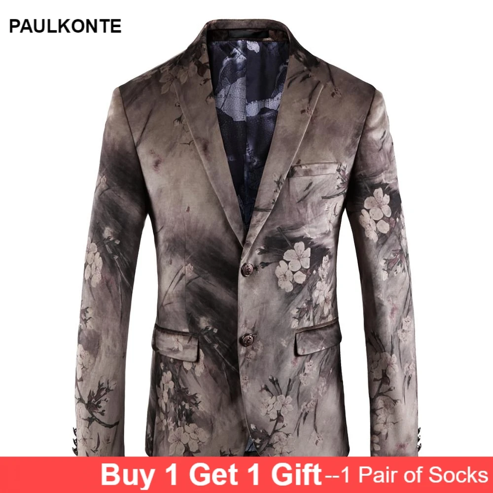 2019 Men'S High Quality Blazer Silver Print Party Wedding Costume Luxury Flower Jacket Performance Party Essentials