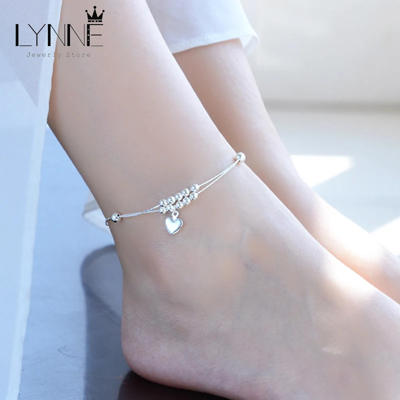New Fashion Foot Anklet 925 Sterling Ladies Silver Anklets Bracelet Chain For Women Love Heart Pendant Foot Pulseras Jewelry