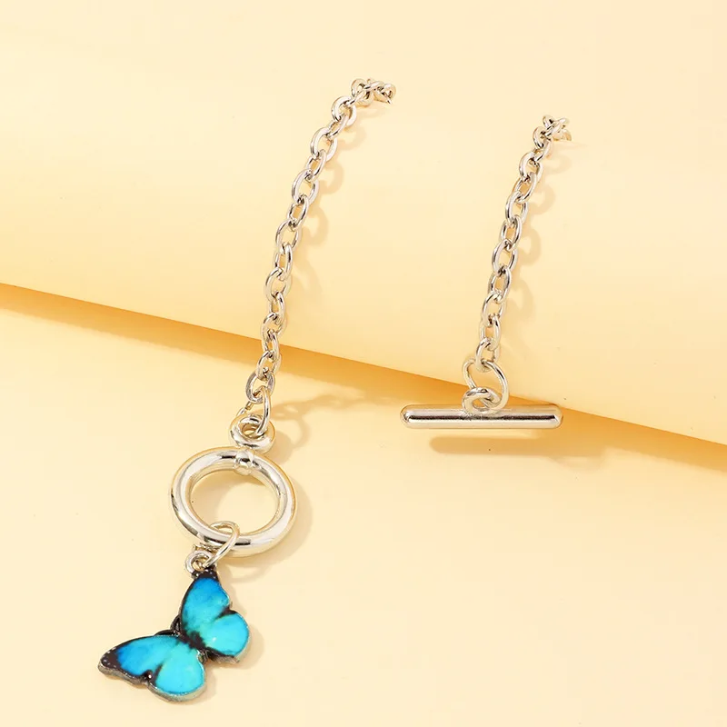 

European Jewelry Ins Sweet Butterfly Bracelet Womens Simple White Gold Thick Chain Multicolor Butterfly Bracelets For Girls