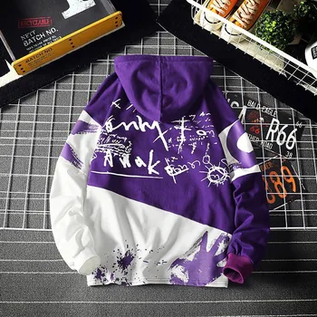 

Men's Hoodies Men Patchwork Sweatshirt Male Harajuku Japanese Streetwear Hip Hop Oversized Black Purple Hoodie Men