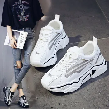 

SWYIVY Breathable Casual Shoes Woman Platform Sneakers White/black 2020 Female Sliver Fashion Shoes Sneakers Chunky For Woman