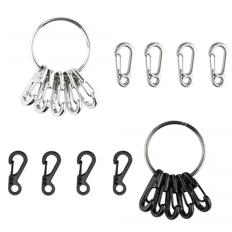 12 Uds Mini SF de aleación de mosquetones Clips diminutos de resorte mosquetones de gancho para mochila Camping botella utilizando llaveros Accesorios