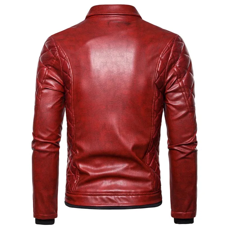 KIOVNO Men Punk Zipper Leather Jackets Coats With Rivet Motorcycle Warm Leather Jackets Outwear For Male Detachable Fur Collar (6)