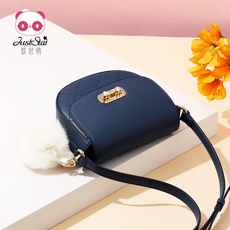 

EU Is Satisfied Saddle Bag Women's Shoulder Retro 2019 New Style Simple Fashion Rhombus Heart Furry Ball Small CK Semicircle Bag