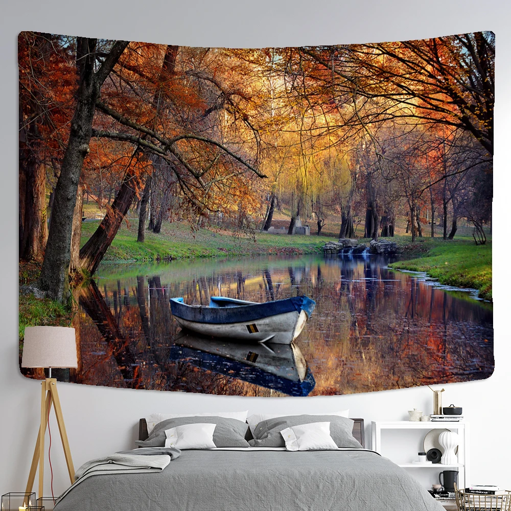 Tapestry Decor Landscape Painting Tapestry Wall Hanging Colorful Natural Scenery Bohemian Travel Mattress Studio Living Room Art Decor