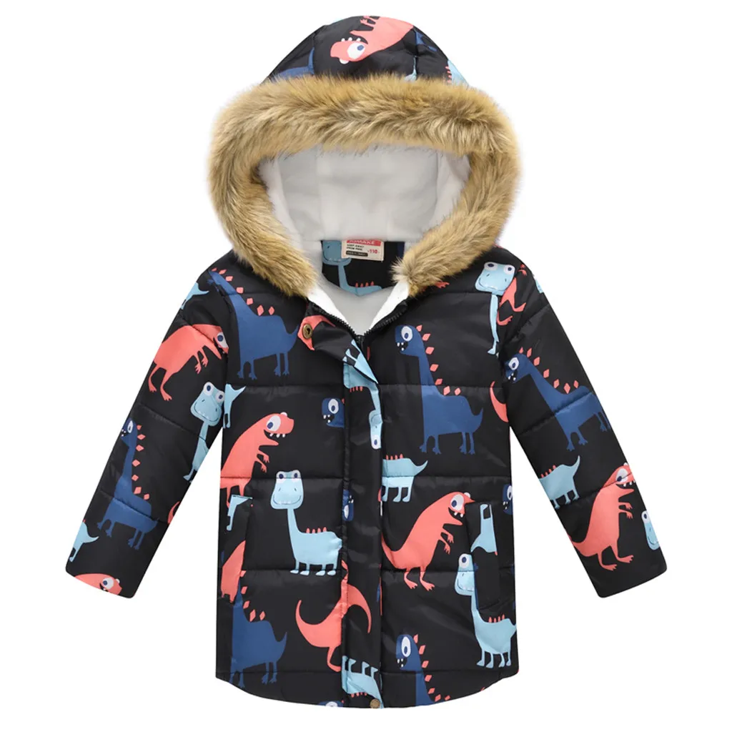 Toddler Baby Kid Boys Winter Cat Thick Warm Parkas Hooded Windproof Coat Outwear Soft Cotton Blend Print Long Sleeve Baby Coat