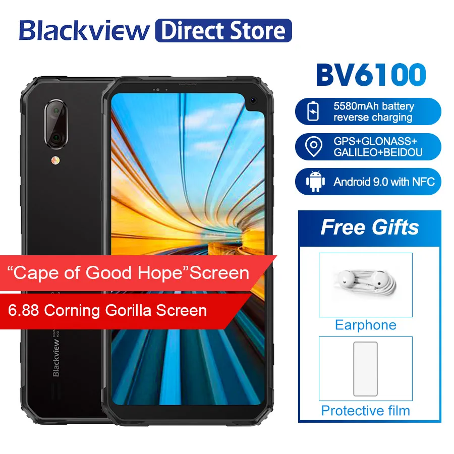 Blackview BV6100 6,8" прочный смартфон Helio IP68 Водонепроницаемый 3 ГБ+ 16 ГБ Android 9,0 NFC 4G мобильный телефон