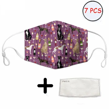 

Wine Glass Greyhound Print Cute Women Face Mask Girls Comfortable Masque Masks Soft Elastic Mouth Mask with 7 Filters Dustproof