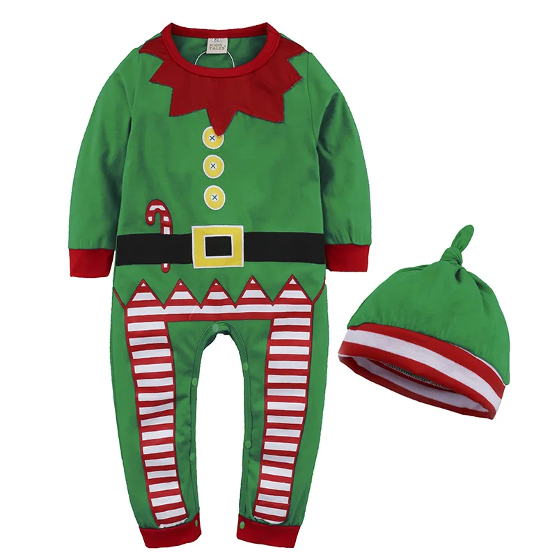 Для детей ясельного возраста, детские рождественские костюмы, косплей Санта Клаус рождественские боди; шапка; комплект одежды милый комплект для малышей на Рождество, Disguisement