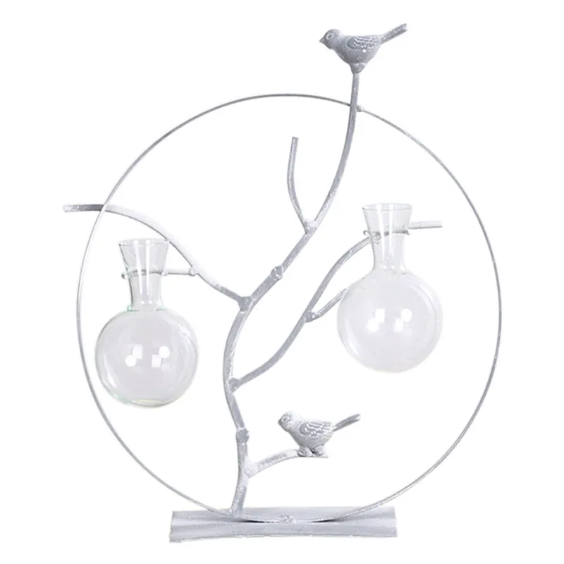 Creative Iron Round Plant Glass Hydroponic Container Terrarium Nordic Home Decor Vase Simple Office Desktop Ornaments Craft Gift