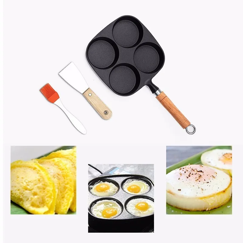 Frying Pan 4-in-1Thickening Iron Fried Egg Omelette Pan Non-stick No Oil-smoke Breakfast Pan Use for Gas& Induction Cooker