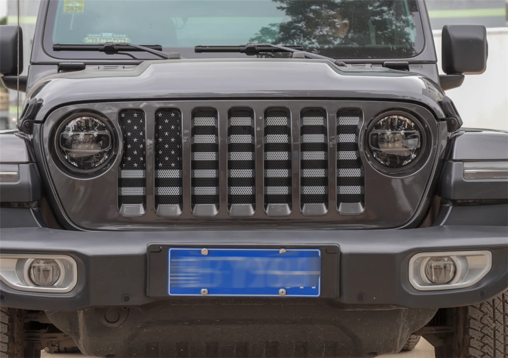 Противомоскитные сетки сетчатые решетки для Jeep Wrangler JL+ передние металлические с плоскими линзами, имиджевые покрытия автомобиля внешние Стайлинг Аксессуары флаг США