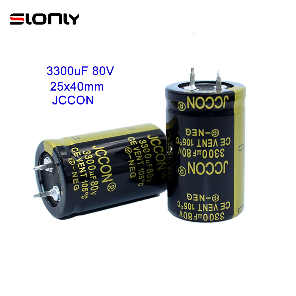 2pcs-14pcs 25x40m 3300uF 80V 105 ℃ Pitch 10mm JCCON Horn Black Gold Audio Amplifier Filter Aluminum Electrolytic Capacitors 2pcs 14pcs 200v 2200uf 35x45mm 105° gn horn nichicon capacitors pitch 10mm 2200uf 200v for amplifier board