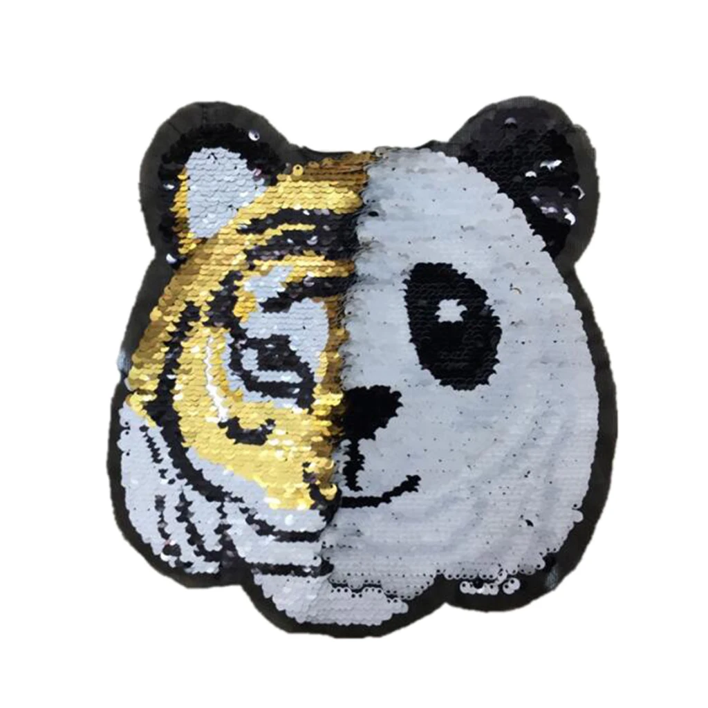 Panda Patch Reversible Change Tiger  Sequins Applique Clothing Sticker