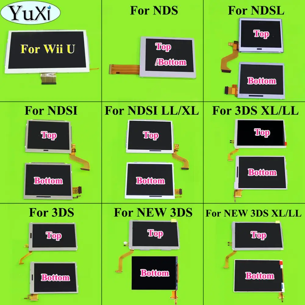 

YuXi Top Bottom & Upper Lower LCD Screen Display For Nintend DS Lite for NDS for NDSL for NDSi New 3DS LL XL for WiiU