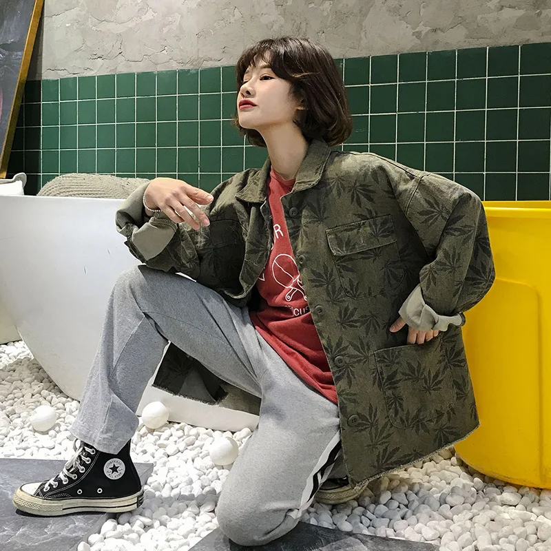 Винтажная Повседневная Свободная джинсовая куртка камуфляжная BF Harajuku куртка Женская Осенняя уличная джинсовая куртка с карманами для женщин