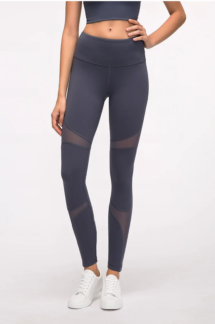 Mesh Panel Leggings Yoga Women Mid Rise Gym Fitness Jogger Pants Breathable Sports Tights Squatproof Workout Running Bottoms