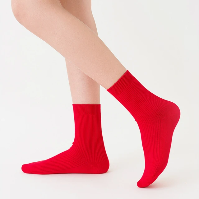 Calcetines rojos de algodón para hombre y mujer, medias cómodas y  transpirables de alta calidad, ideal para regalo de Año Nuevo - AliExpress