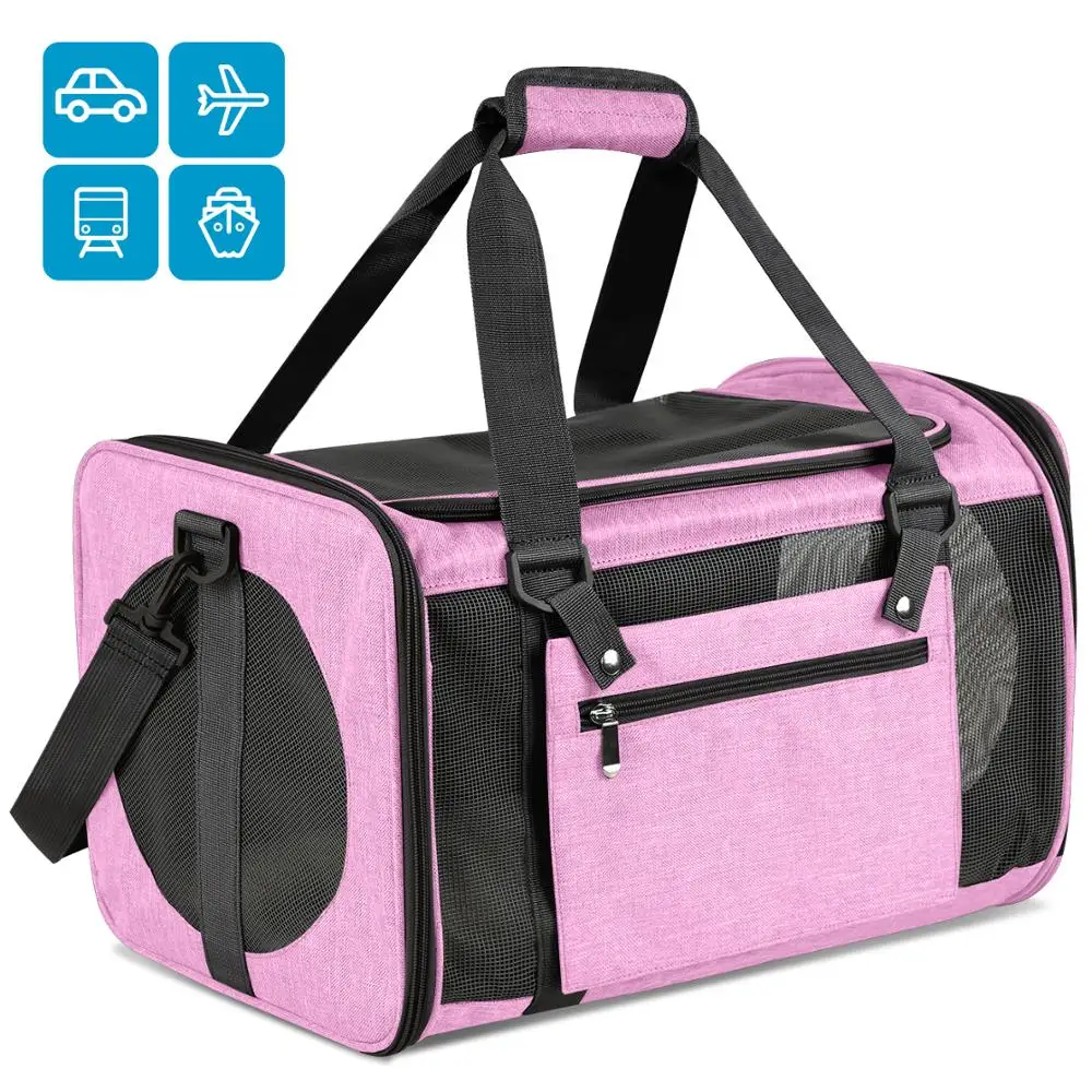 Переноска для собак, дорожные Автомобильные сумки для багажника, переноска для домашних животных, портативный рюкзак, дышащая клетка для кошек, маленькая дорожная сумка для собак, самолет - Цвет: Розовый