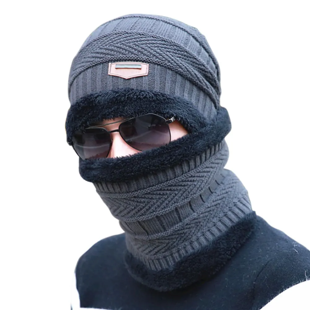 2Pcs/Set Winter Warm Knitted Beanie Hat Soft Scarf Set for Adult/Children H9 - Цвет: Grey Adult