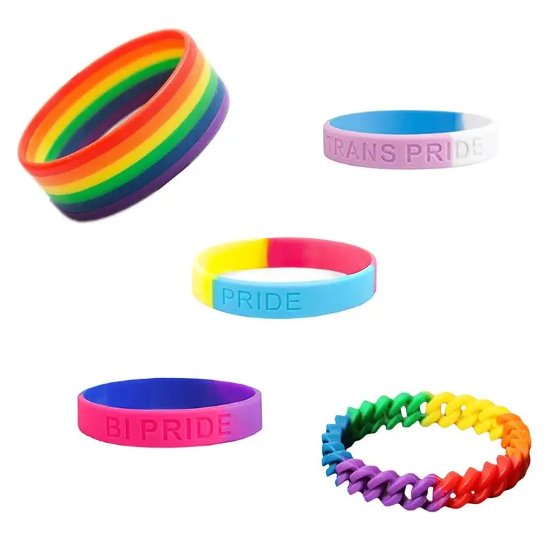 18 типов унисекс ЛГБТ радужные буквы спортивные шесть цветов гей-лесбиянок Прайд силиконовый резиновый ремешок Браслет вечерние парад