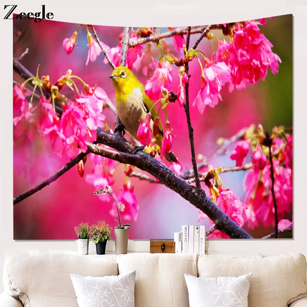 Zeegle 3D Wall Hanging Tapestry Scenic Tree Tapestry Tablecloth Carpet Beach Towel Blanket Landscape Brids Wall Tapestry