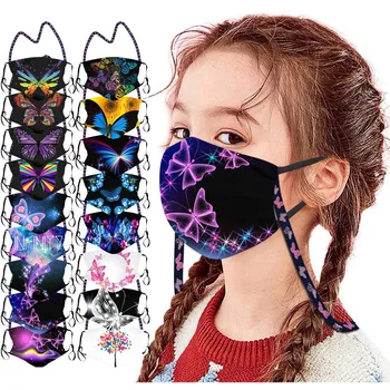 

1PC Children's Butterfly Masks Outdoor Cotton Washable Reusable Respirator Printed Hang Neck Face Cover Filter Kids Mascarilla