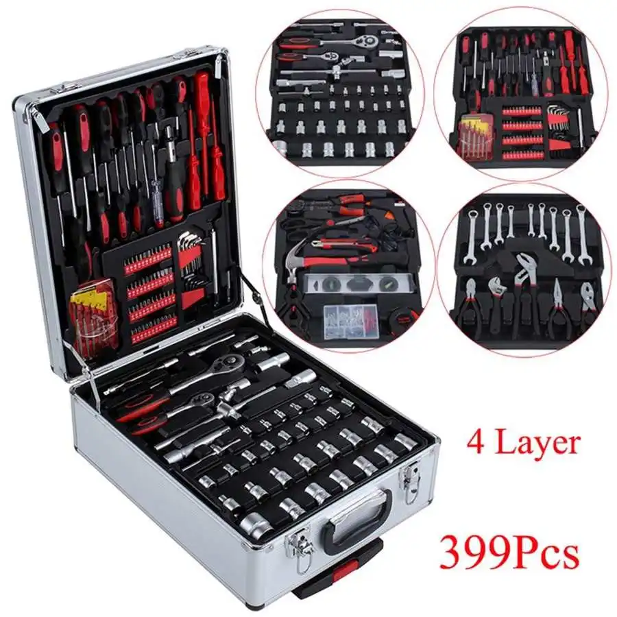 £47.32 399pcs Hand Tool Set With 2pcs Castors Aluminum Trolley Case