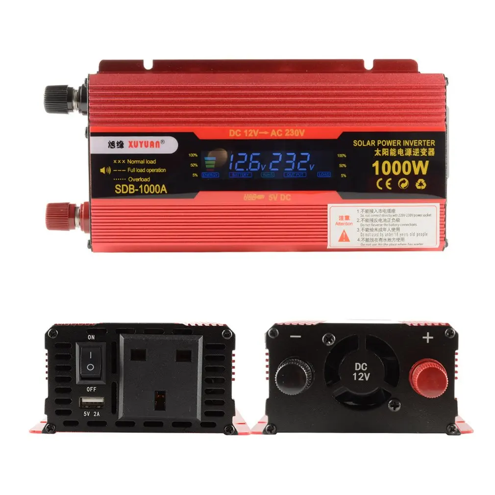 

XUYUAN 1000W Car Power Inverter DC 12V To AC 220V Converter LCD Display USB Charger Adapter Portable Auto Modified Save UK