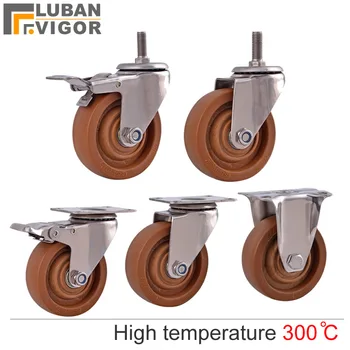 

304 stainless steel frame Industrial casters,Fiberglass Bakelite wheels ,High temperature environment,double bearing,mute