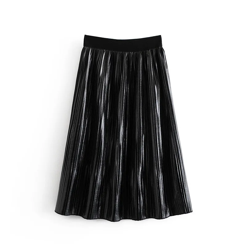 

2018 Western Style Autumn And Winter WOMEN'S Dress New Style Bright Skin Effect Pleated Skirt