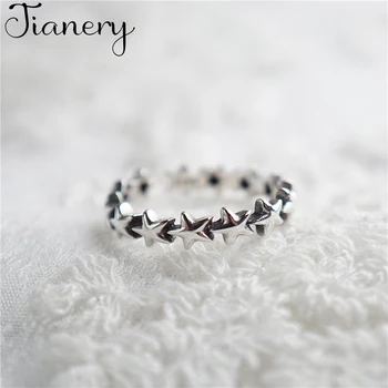 

JIANERY Bohemian Retro 925 Sterling Silver Star Rings For Women Lady Party Solid Pure Silver Jewelry Statement Rings