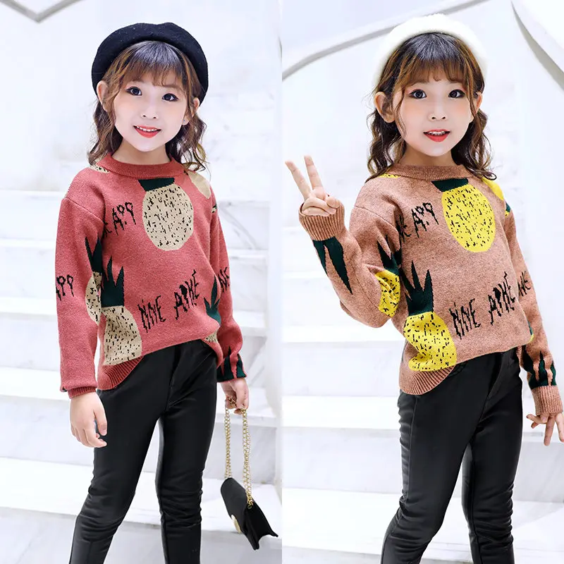 

Autumn Winter Children's Clothing Cartoon Pinapple Knitted Pullover Sweaters Kids Baby Girl Sweaters Tops 4 5 7 9 11 13 Years