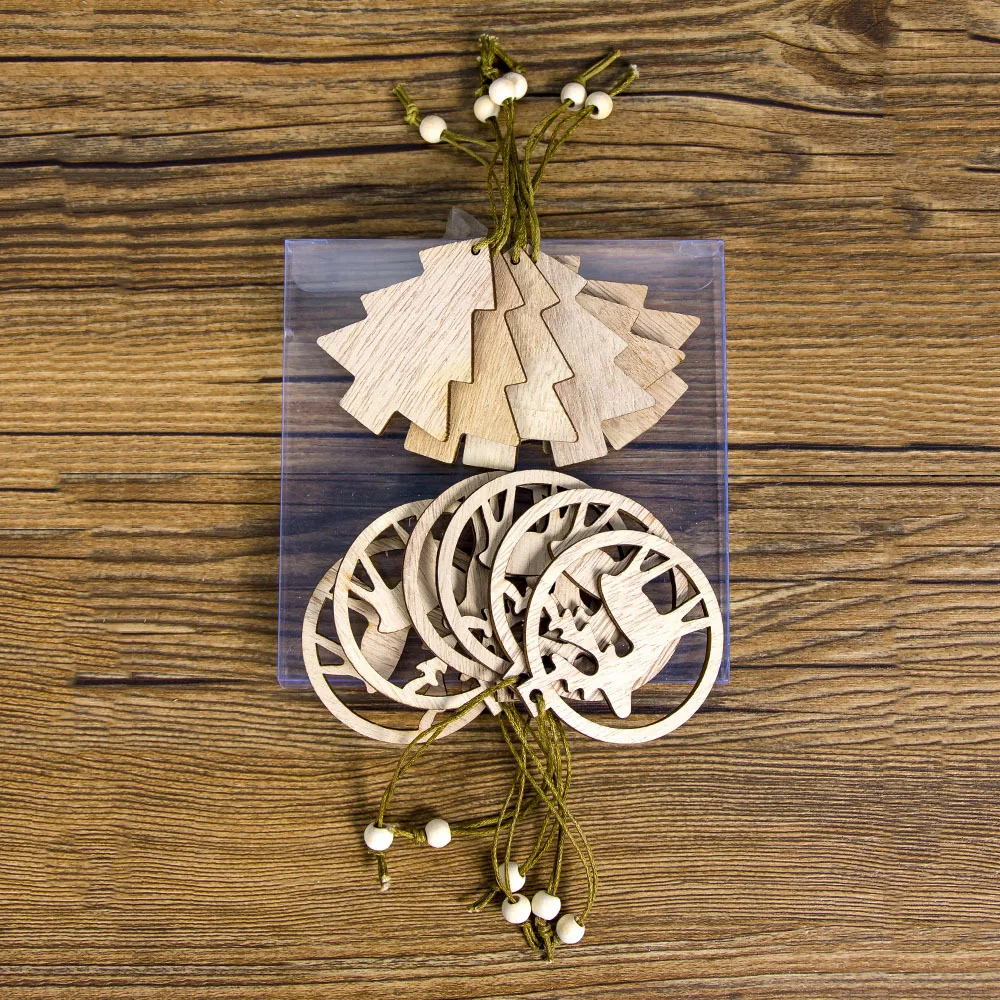 12 шт DIY Деревянные рождественские украшения для дома Ангел Снежинка шар лося дерево украшения Подвески счастливый год
