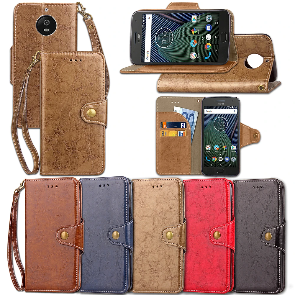 

Vintage Style Business Flip Stand Leather Wallet Case For Motorola Moto G4 G5 G5s G6 Plus Z Play Z2 Play Phone Lanyard Cover
