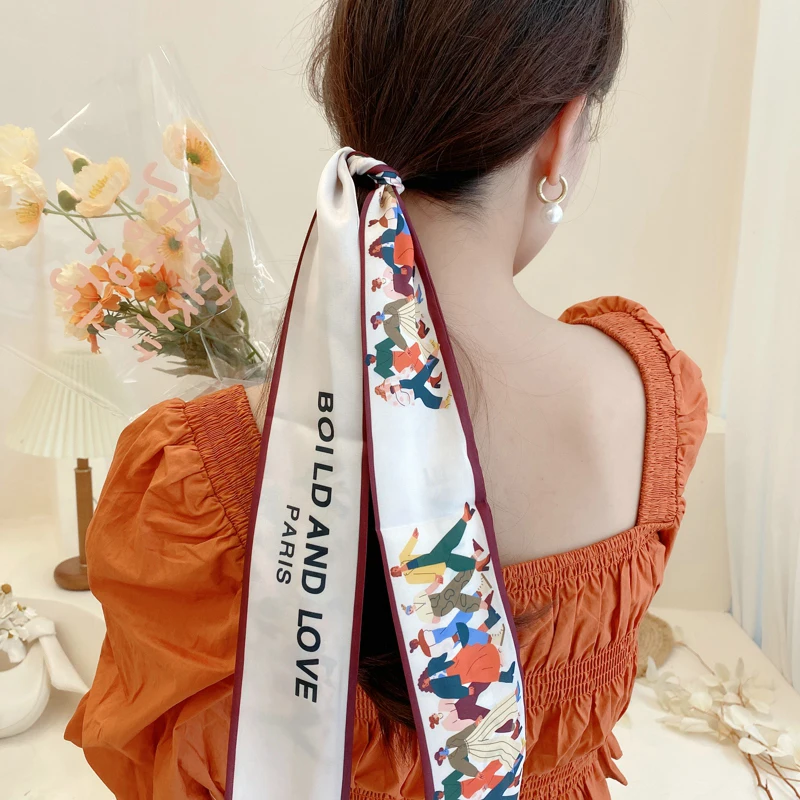 100cm * 7cm Sommer lange Mode weibliche kleine Schal Schals weibliche Blumen Haarband Haarband Frauen dünne Schal Frauen – Detail 24