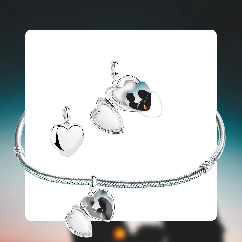 Günstige ELESHE Nach Foto 925 Sterling Silber Charm Bead Fit Pandora Armband Halskette DIY Herz Anhänger Personalisierte Schmuck Geschenk