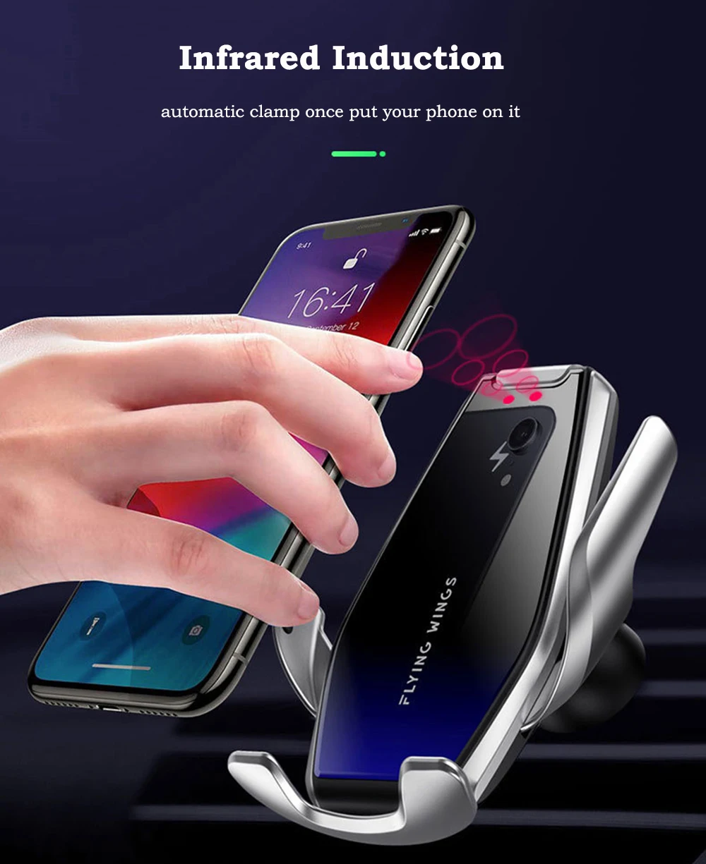 03Super Capacitor Car Wireless Charger Automatic Clamp 15W Fast Charge Mount 