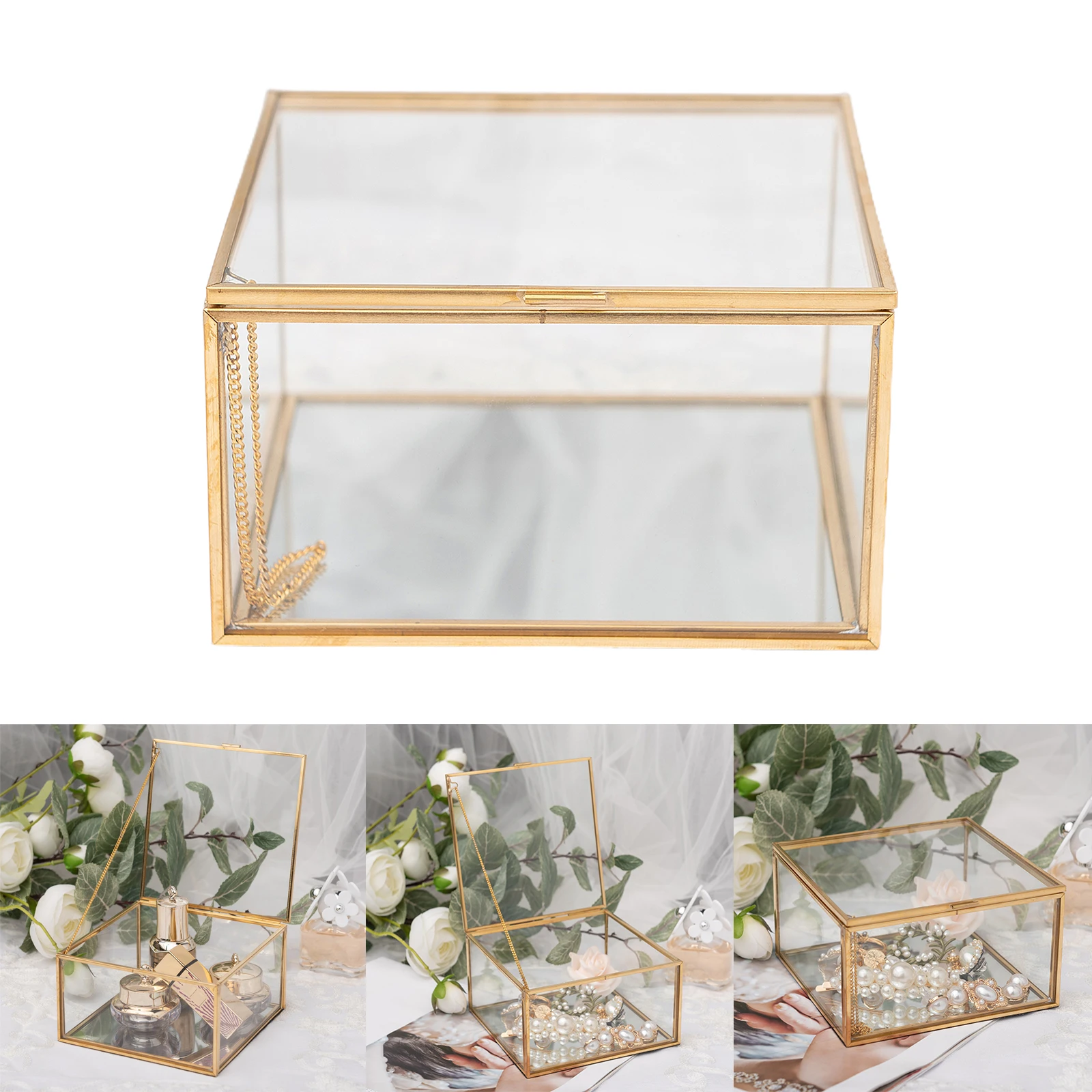 Transparent Glass Flower Room Glass Ring Box Wedding Ring Box Jewelry Box US 